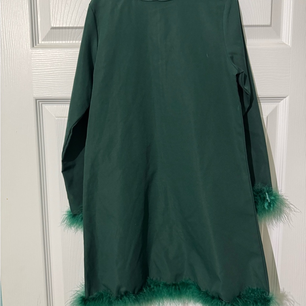 Elegant Green dress with Feather Accents